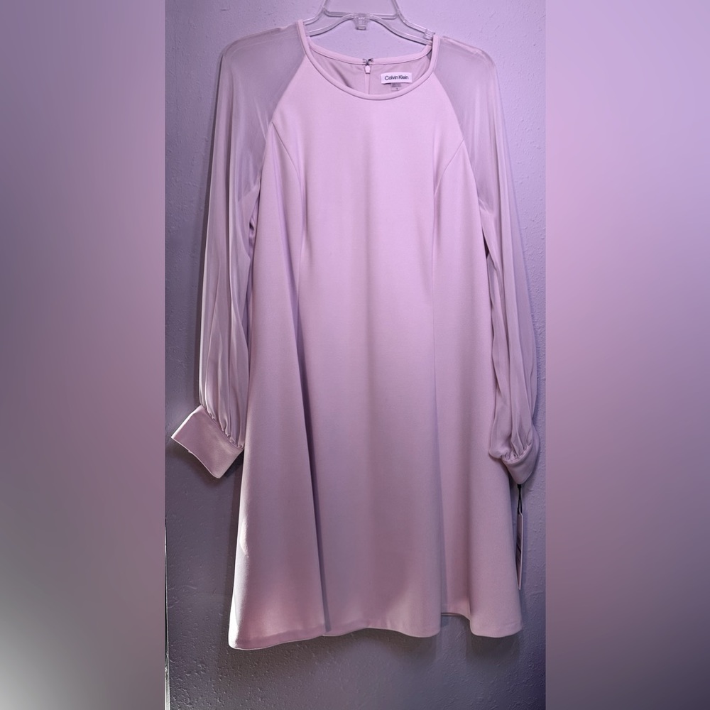 Calvin Klein Tunic Dress - Chiffon Long Sleeve - Blush